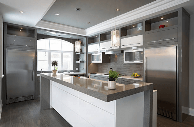 modern stainless steel kitchen appliances